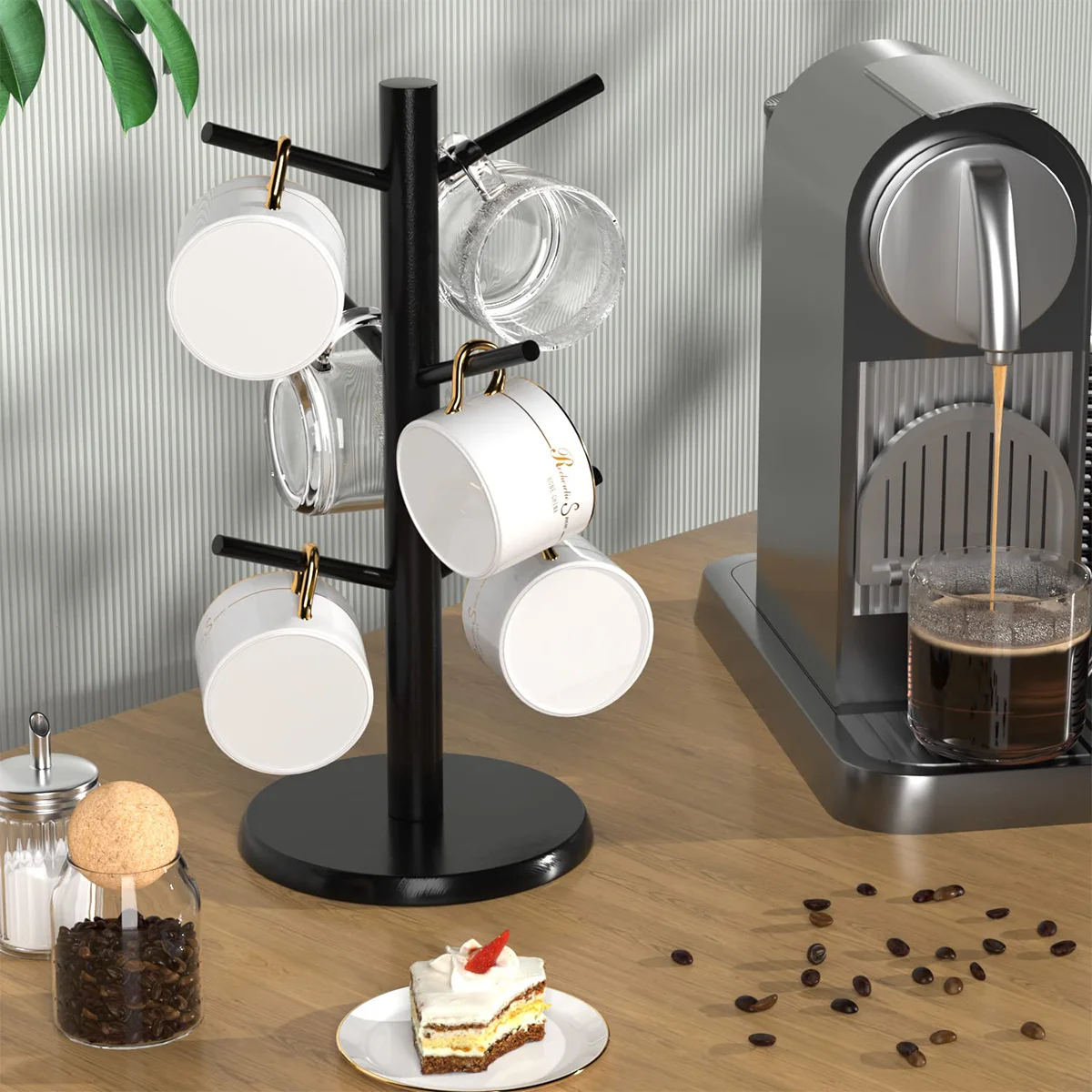 Bamboo Mug Tree Stand Space-Saving Cup Holder Durable Organize Your Favorite Coffee Mugs Perfect for Any Kitchen Countertop table cup holder