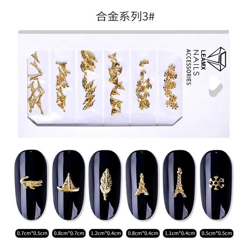 LEAMX 6 Mixed Retro Gothic Style Cross Metal Cutout Pentagram Ocean Style Nail Art Supplies 3D Charm DIY Nail Art Decoration