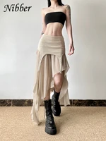 Nibber 2024 Summer Solid Color Simple All-match Casual Sexy Fimbriate High Street Trendy Cool Women's Laminated Ruffled Skirt - Image 6