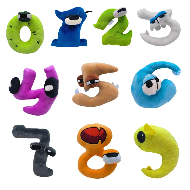 10 Stücke 0-9 Anzahl Lore Plüschtier Charakter Puppe Kawaii Stofftier Alphabet Lore Plüschtier Spielzeug für Kinder Pädagogische Geschenke