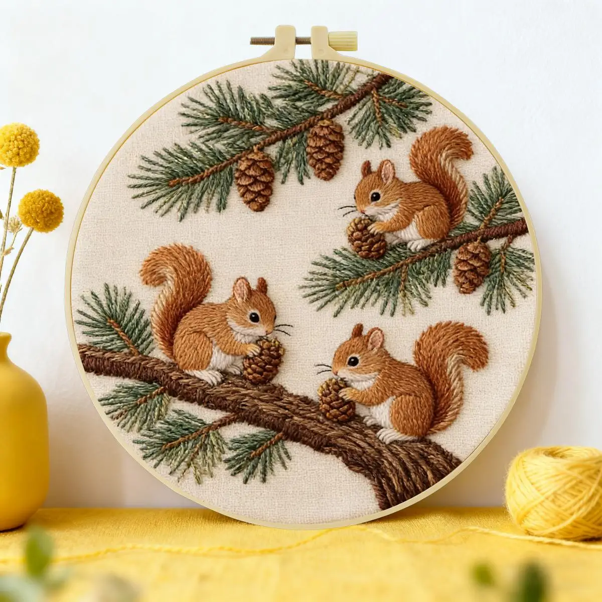 1 Stück 20X20CM/15X15CM 7,87/6,3 Zoll Tier - Eichhörnchen Stickerei Starter-Kit DIY-Kit DIY-Stickerei-Set Handarbeiten Malerei