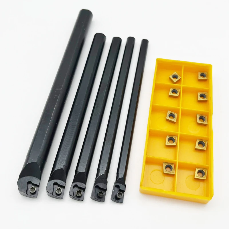 CNC-draaibank-gereedschapshouder, 5 stuks S06K/S07K/S08K/S10K/S12M-SCLCR06 10 stuks CCMT0602 hardmetalen inzetstukken 5 stuks moersleutels, draaibank- boorstang