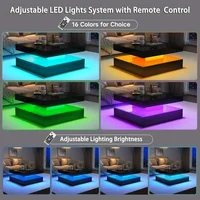 LED Coffee Table with Storage, High Glossy Modern White Center Table with 2 Drawers, Square Wooden Middle Table with 16-Color 2