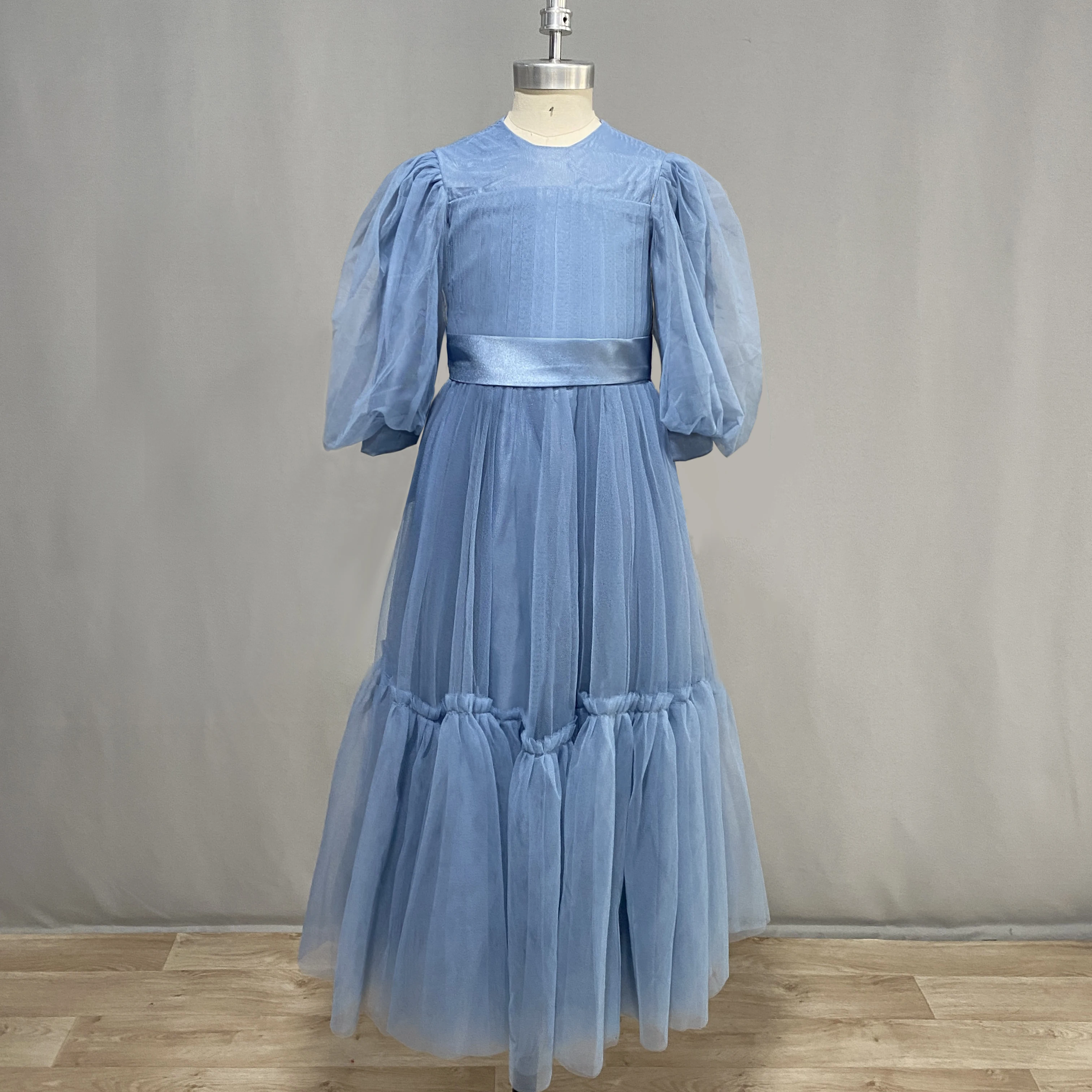Dideyttawl Tulle Short Puff Sleeves Flower Girl Dress Ruffles Pleated Floor Length Sashes Junior Concert Gown Flower Girl Dresses