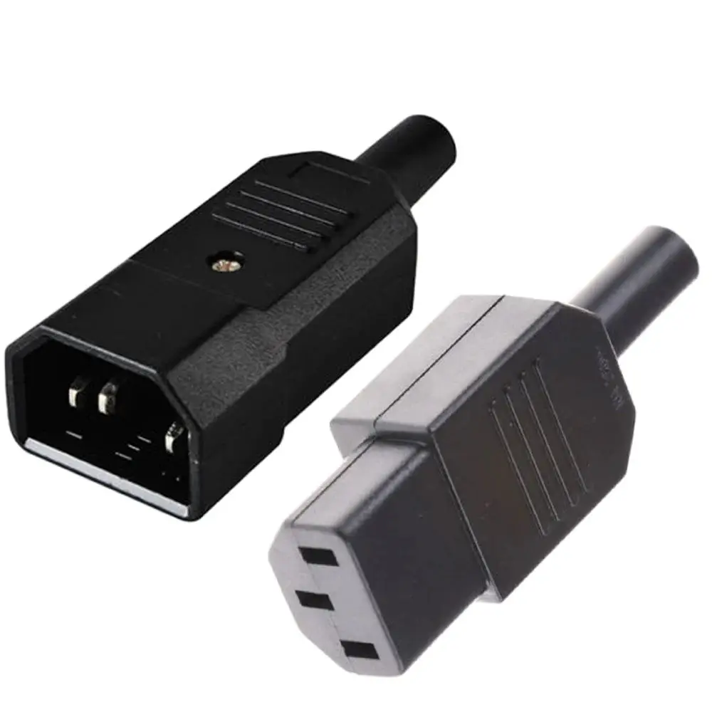 New DIY 10A 250V Black IEC C13 C14 female male Plug Rewirable Power Connector 3 pin AC Socket one pair