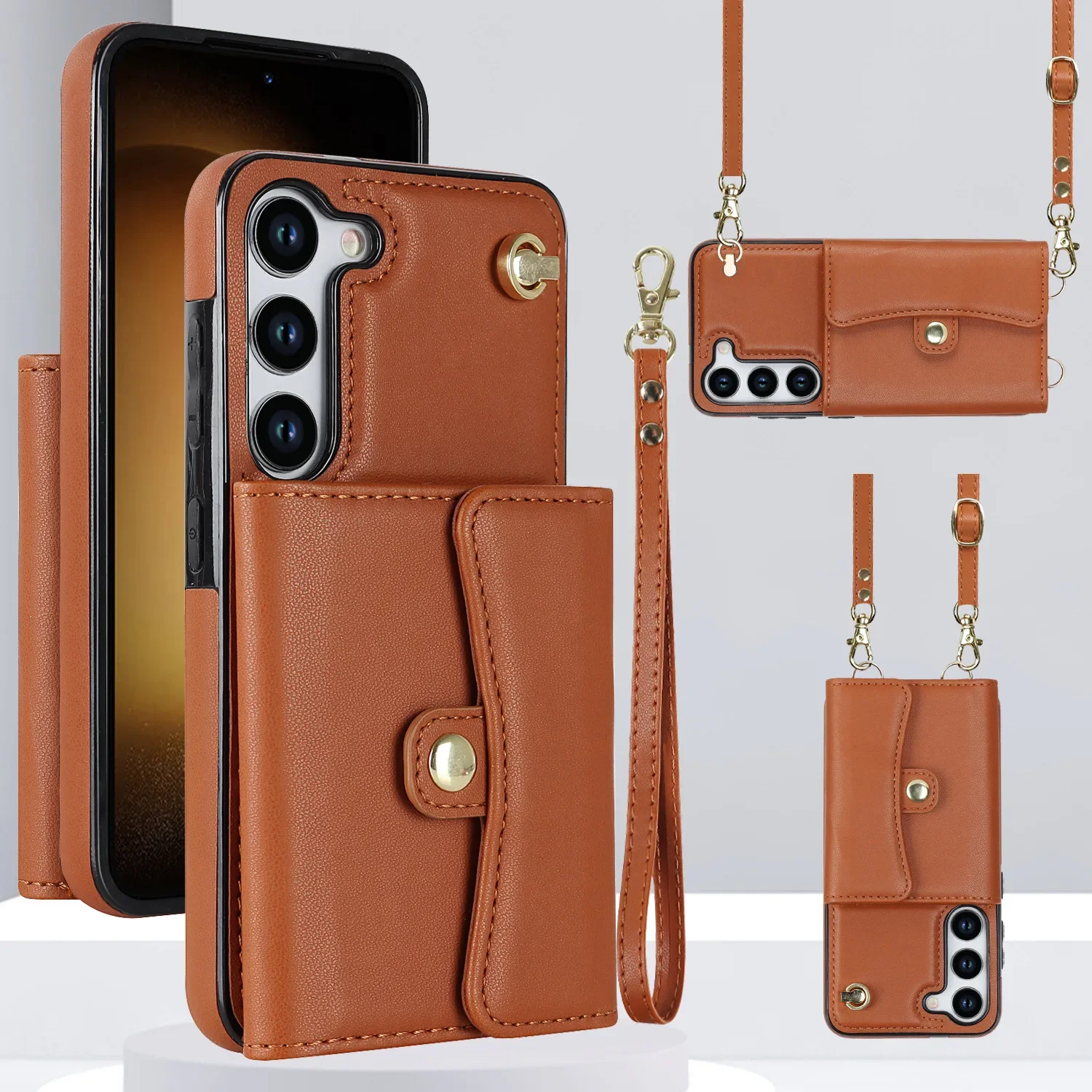 Elegant Wrist Strap Crossbody Phone Case with Wallet Card Holder