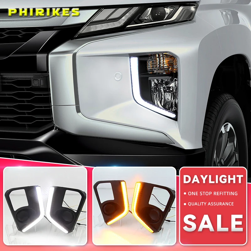 

Дневные ходовые огни для Mitsubishi Triton L200 2019, светодиодные дневные ходовые огни, противотуманная фара с желтым указателем поворота