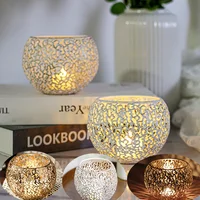Retro Candle Holder Electroplating Metal Iron Ball Candlestick Creative Hollow Out Candle Cup Party Wedding Home Desktop Decor 3