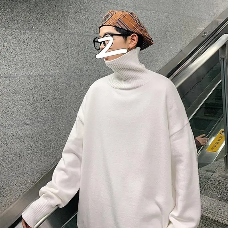 2023 Autumn and Winter Men's New Fashion Solid Color High Neck Long Sleeve Sweater Loose Relaxed Comfortable Versatile Top