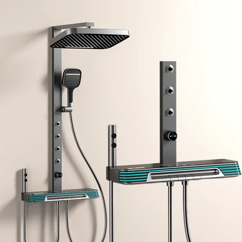 สีขาวสปาเอวสเปรย์ดิจิตอลชุดฝักบัวอาบน้ําห้องน้ําพร้อมแสงโดยรอบ Thermostatic ห้องน้ําระบบก๊อกน้ําอุปกรณ์เสริม 2