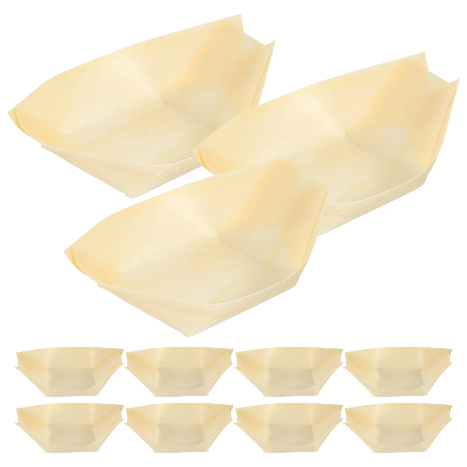 50pcs Shushi Wood Boat Natural Bamboo Disposable Kayak Salad Dessert Pine Cake Boat Snack Bowl Mat Sushi Plate Tray