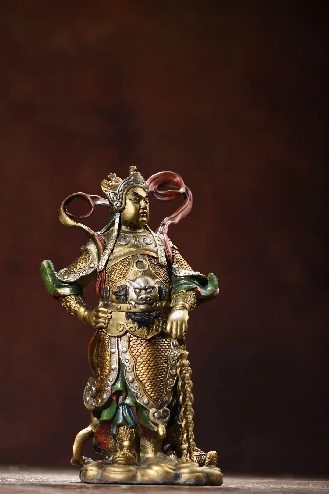 

10"Tibetan Temple Collection Old Bronze Painted Veda Bodhisattva door-god RoderickWhitfield Worship hall Town house Exorcism