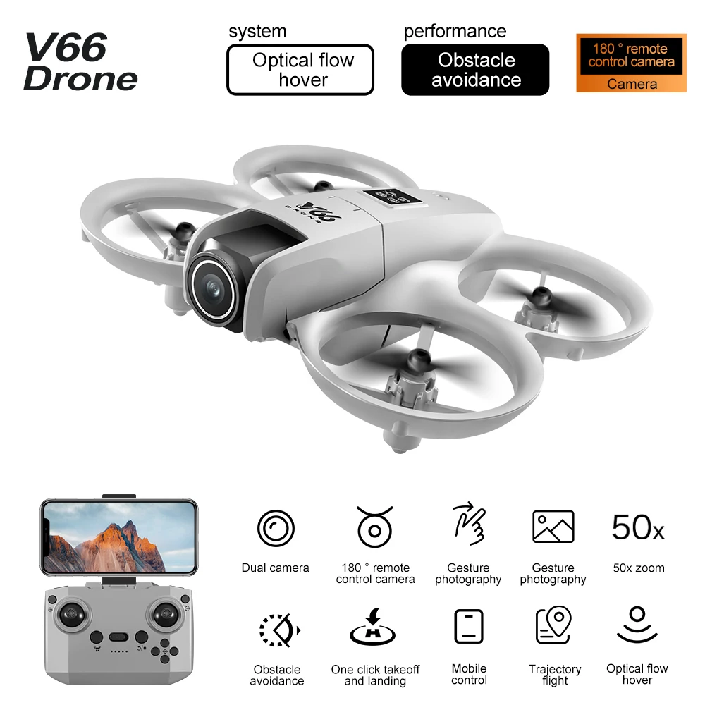 Drone Quadcopter V66 Mini HD Camera 8K 1080P 180&deg; Lens Five Side Obstacle Avoidance