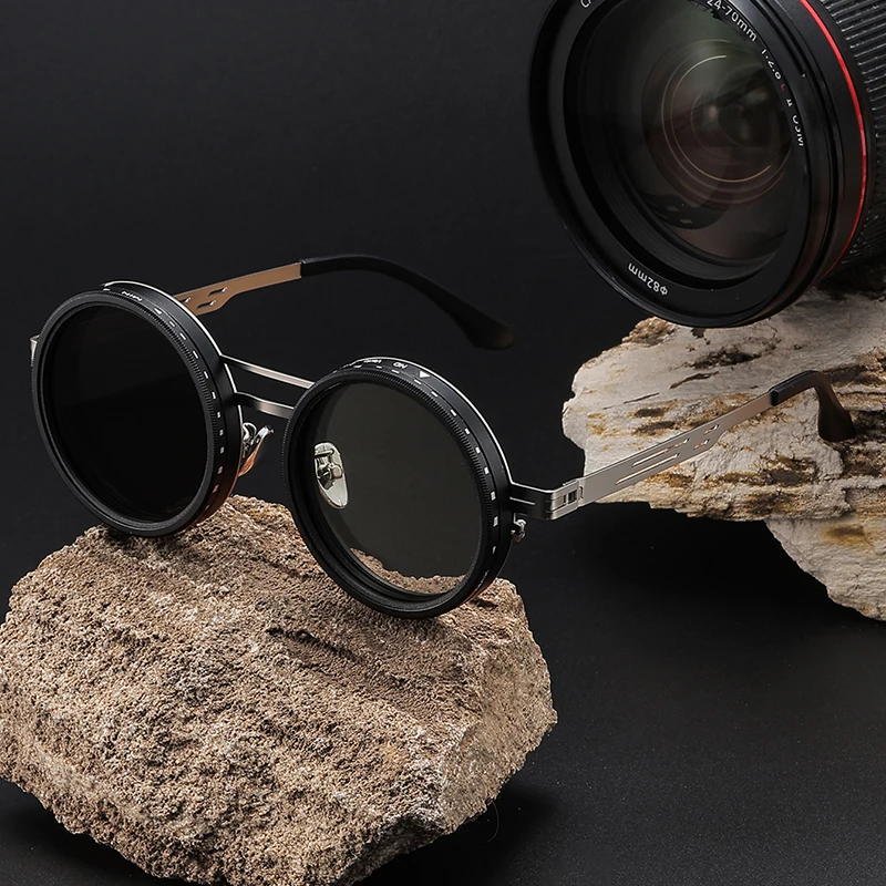 Rein handgefertigte, drehbare, helligkeitsregulierbare, lichtreduzierende Sonnenbrille der Stufe Nd9, doppelt polarisierte, blendfreie Angelbrille, trendige Mode-Sonnenbrille für den täglichen Pendelverkehr, Unisex und für alle Jahreszeiten geeignet