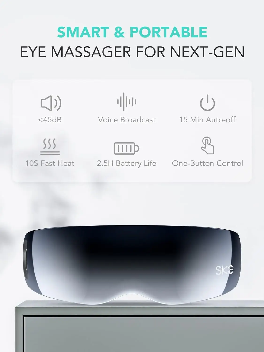 SKG E7-EN Eye Massager with Heat, Vibration Bluetooth Music Smart Eye Massager for Migraines, Adaptive Temple Massage, Relax