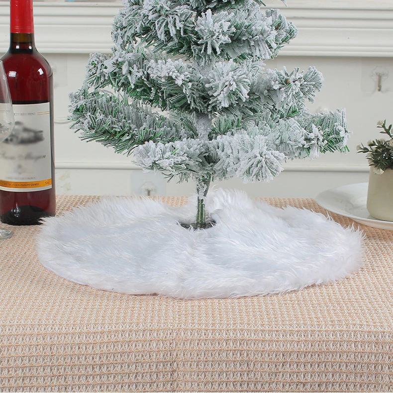 15 inch 38 cm Plush Christmas Tree Skirt White Faux Fur Xmas Trees Sequin Carpet Mat Small Skirts Home Party Decorations