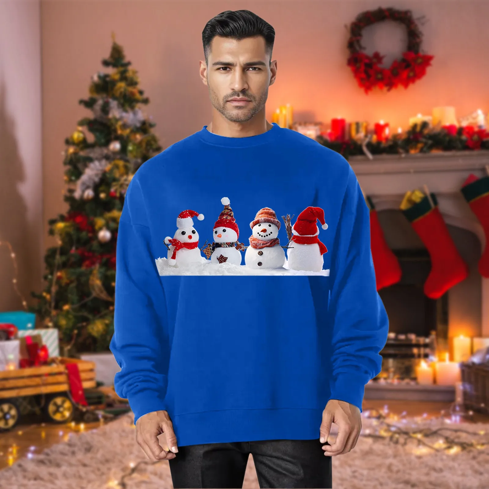 

Couple's Winter Casual Top Christmas 3D Print Blouse Round Neck Long Sleeve h And Round Autumn Spring Jumper streetwear