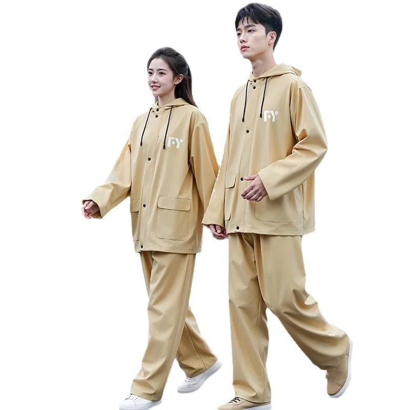 성인용 두꺼운 대형 후드 레인코트 투피스 세트, 라이딩 방풍 방수 레인슈트 자전거 라이딩 아웃웨어