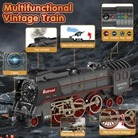 Retro Steam Train Track Toy Set with Smokes,Lights, Sound,Tracks,Electric Toy Train with Locomotive Engine,Cargo Cars and Tracks 2