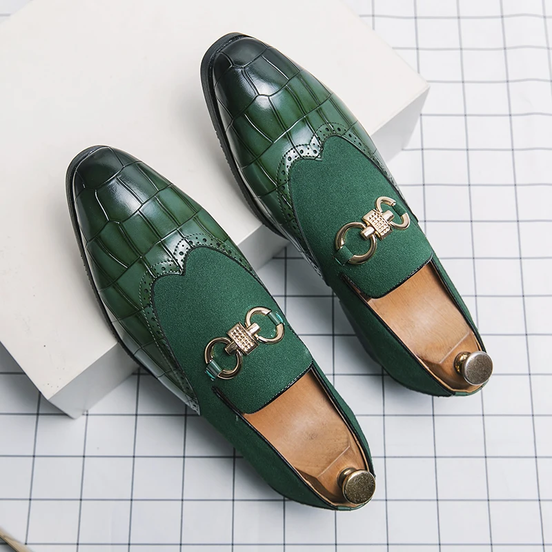 

Autumn Green Men Slip-on Nubuck Leather Luxury Brand Thick Bottom Pointed Toe Fashion Designer Leather Shoes Casual