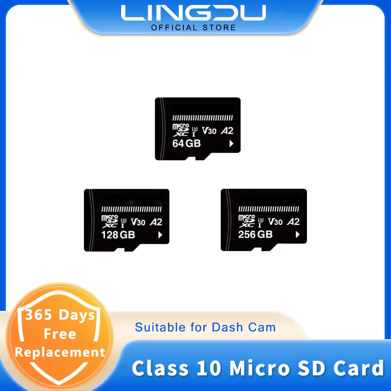 LINGDU Micro SD Card microSDXC, Class 10 U3 A2 V30 64GB 128GB 256GB dash cam memory card