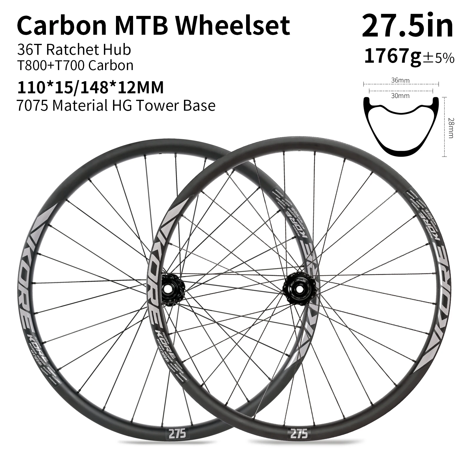 Paire De Roues Carbone 29" Sans Crochet - Largeur 36mm, Compatible Tubeless, Moyeux XD/HG