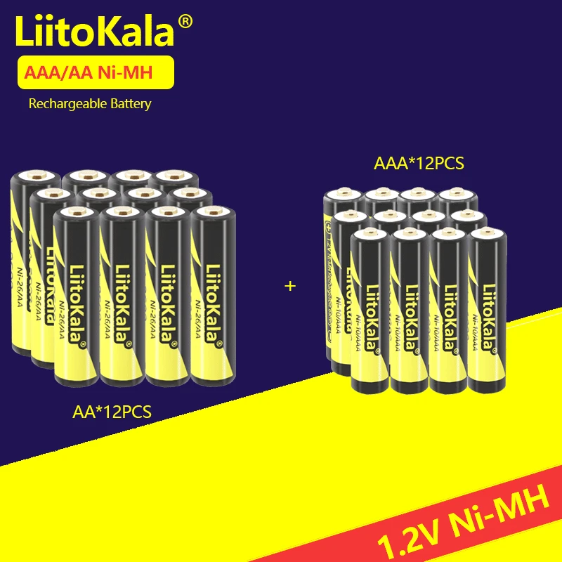 

12Pcs LiitoKala 1.2V AA 2600mAh /AAA 1000mAh Ni-MH Rechargeable Battery For Temperature Gun Remote Control Mouse Toy Batteries