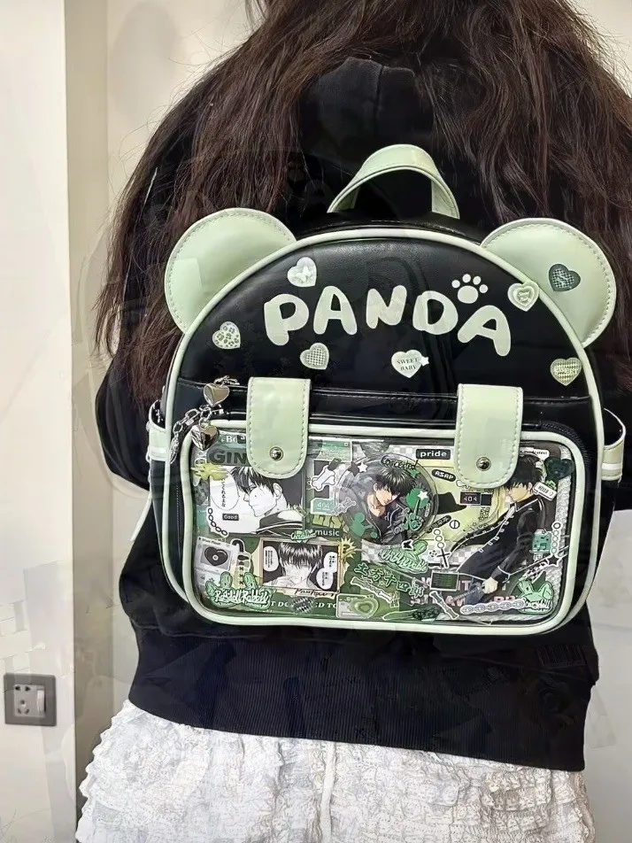 JIAERDI Versatile Panda Transparent Ita Bag Student 2025 Sweet Cute Anime Mini Backpack Girls Harajuku Kawaii Mochila Aesthetic
