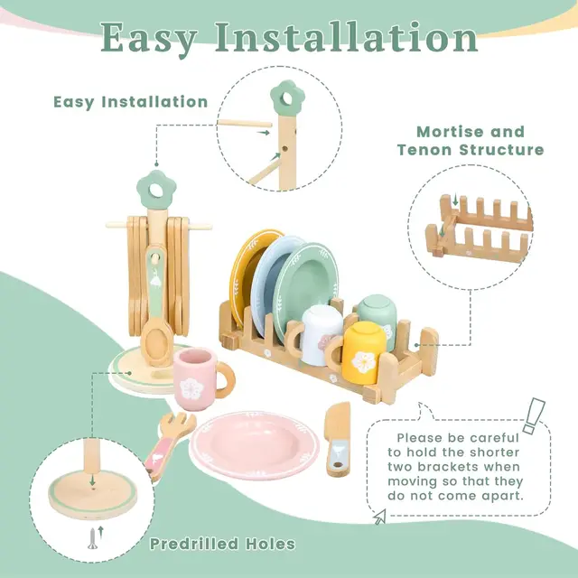 Wooden Kitchen Pretend Play Set Montessori Simulation Plates Dishes Accessories Kitchen Playset Toy for Toddlers Gifts Ages 3+ 3
