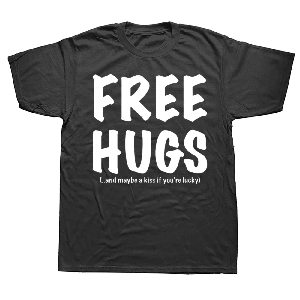 Neues lustiges T-Shirt mit Grafikdruck „Free Hugs And Maybe A Kiss“ für Herren, Oversize-T-Shirt, Sommer, Hip-Hop, Kurzarm, Rundhalsausschnitt