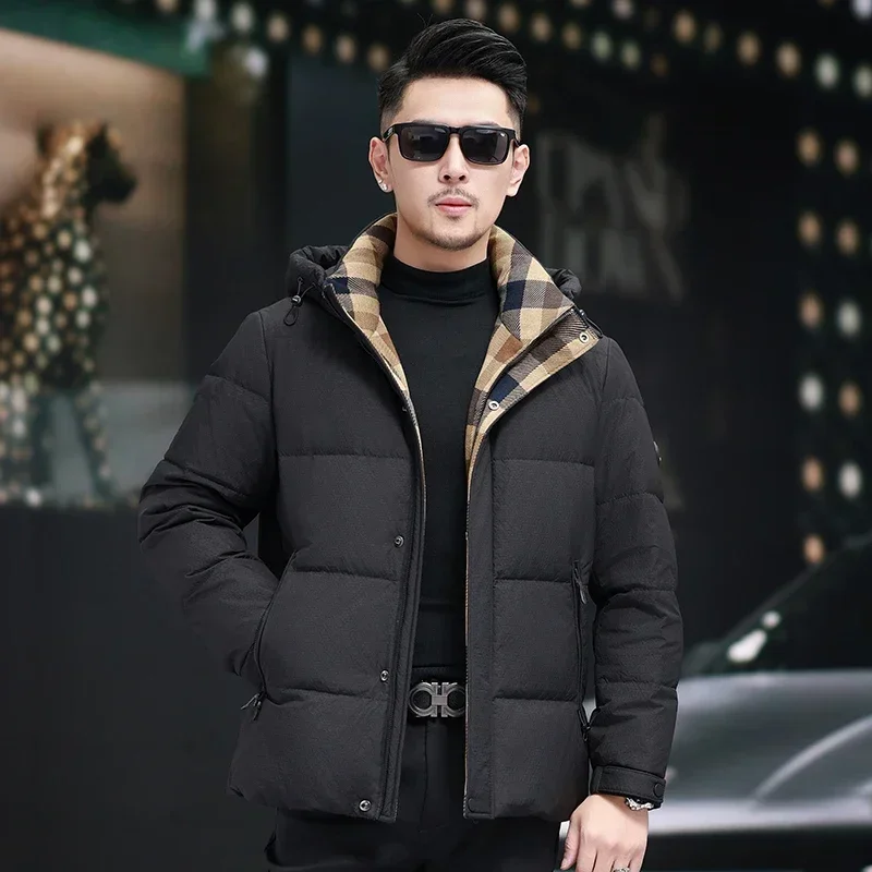 thumbnail image 1 of Chaqueta corta de plumón informal para hombre, chaquetas con capucha, ropa de diseñador, chaquetas con relleno de plumón de pato para hombre, abrigo de invierno 2024 para hombre, 1 of 5