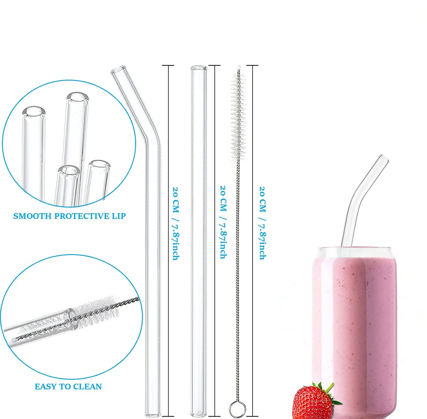 Glass Straw Set Coloful Reusable For Juice / Beverage / Smoothie Shakemile Dishwasher Safe and Shatter Resistant