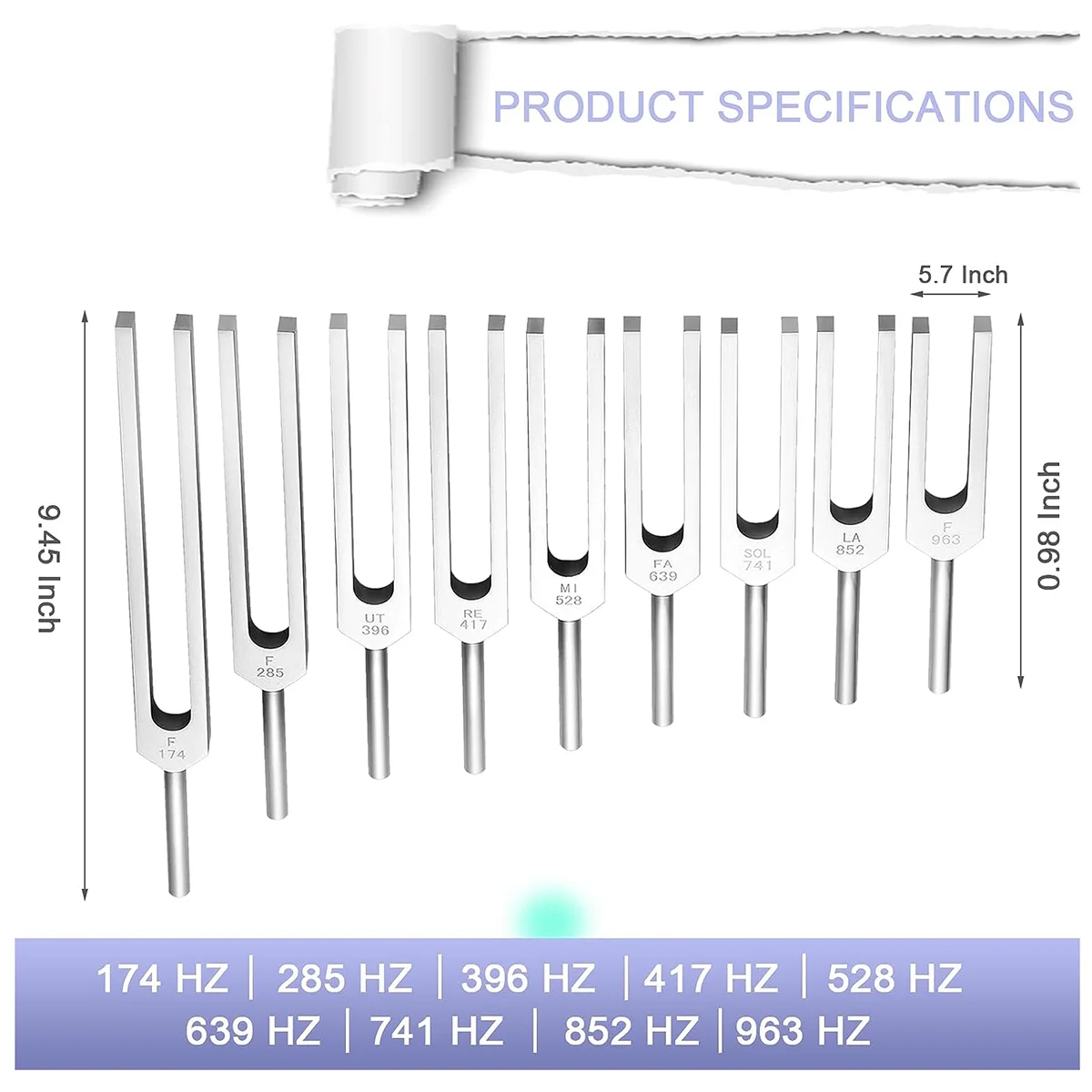 9PCS Tuning Fork Set,Tuning Forks Chakra for Healing Meditation Yoga Relaxation Instrument with Wooden Stand 4