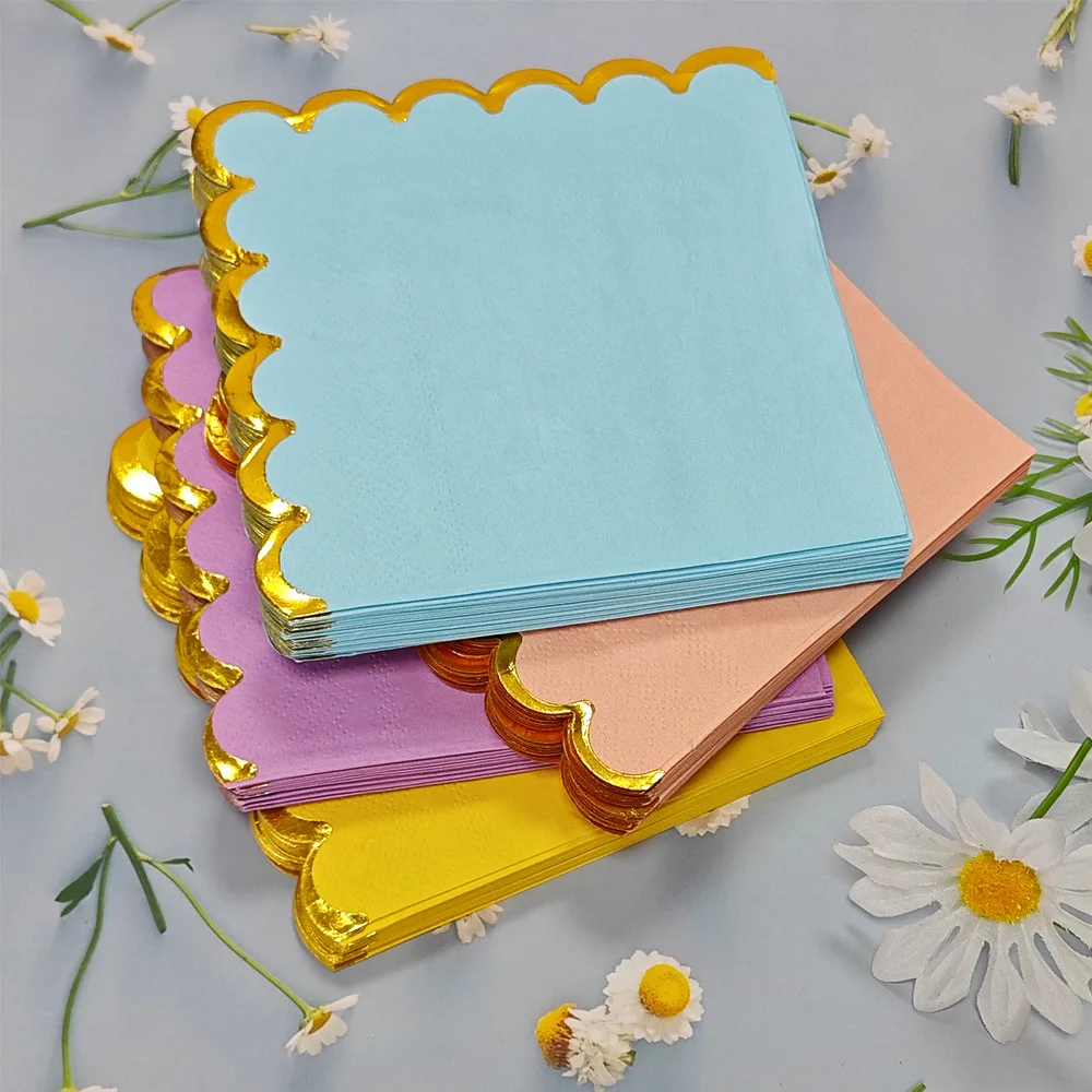 Paper Napkins 50Pcs Disposable Napkins Solid Color Lace Hot Stamping Square Handkerchief Holiday Party Birthday