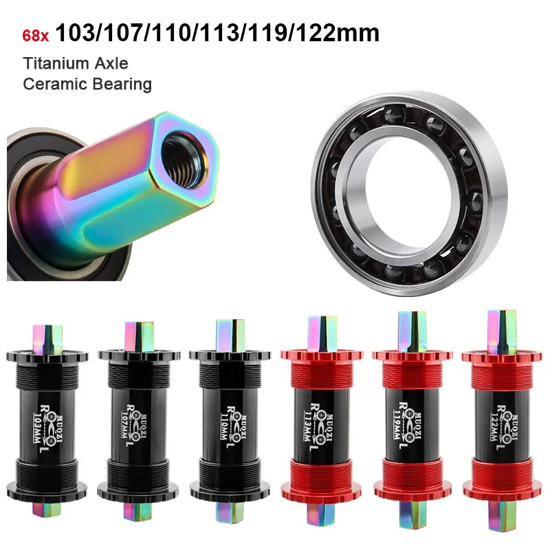 

Titanium Axle Square Bicycle Bottom Bracket 68*103/107/110/113/119/122mm Ceramic Bearing Ti Alloy Road Bike BB Set Central Axis