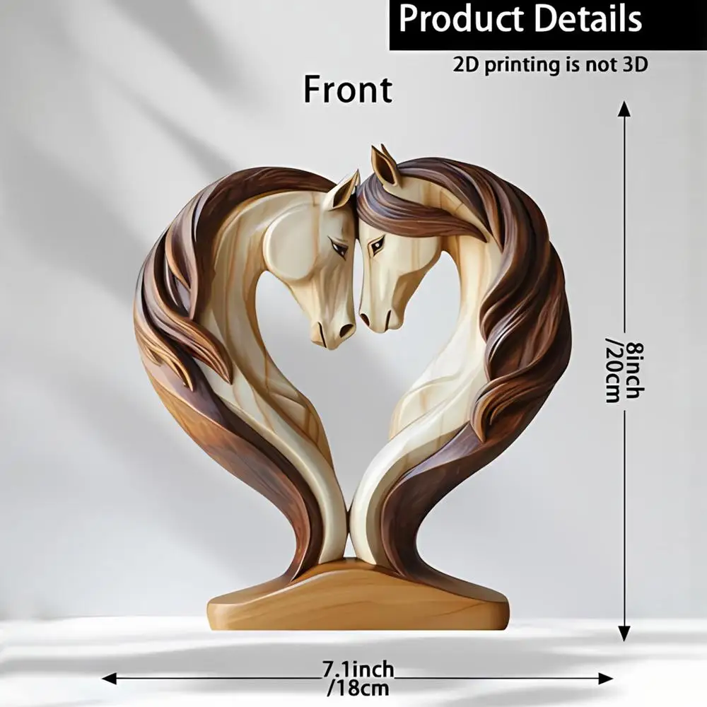 Elegant Wooden Horse Sculpture - Snuggle Pose Animal Ornament for Home or Office Display