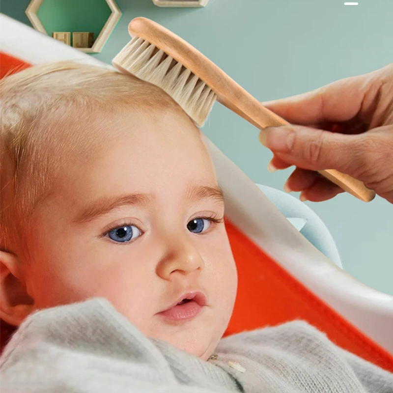 Baby Care Set Hair Brush Comb Wooden Brush for Baby Shower Newborn Infant Comb Head Massager