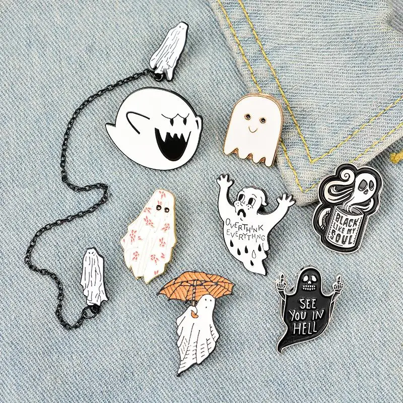 

Pin Badge Custom Coffee Umbrella Overthink Brooches Lapel pin Jeans shirt Bag Dark Halloween Jewelry Gift Ghost Escape Enamel