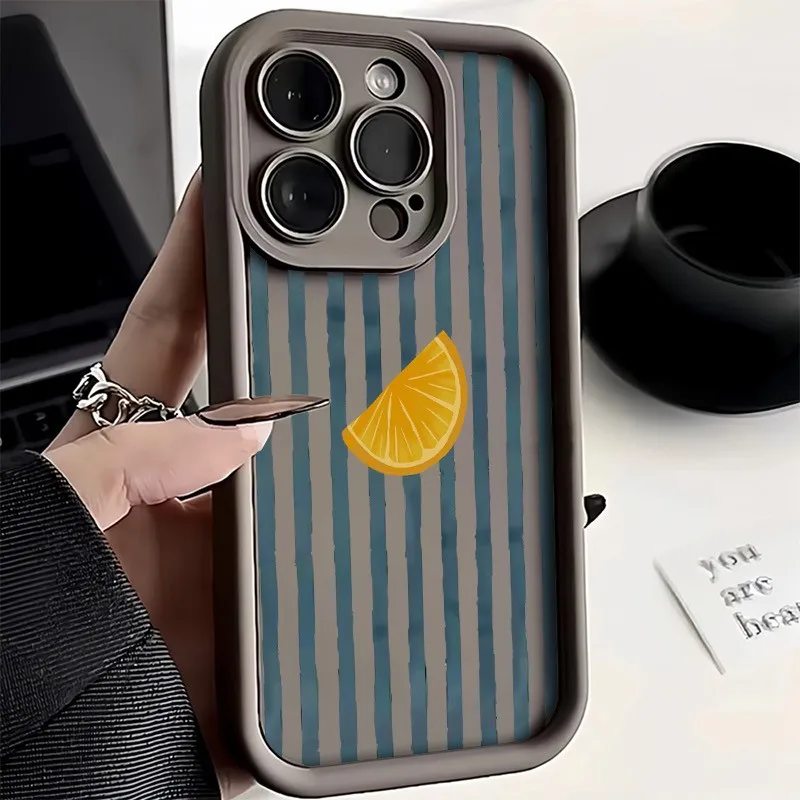 Striped Lemon Slice Pattern Silicone Bumper Phone Case Cover