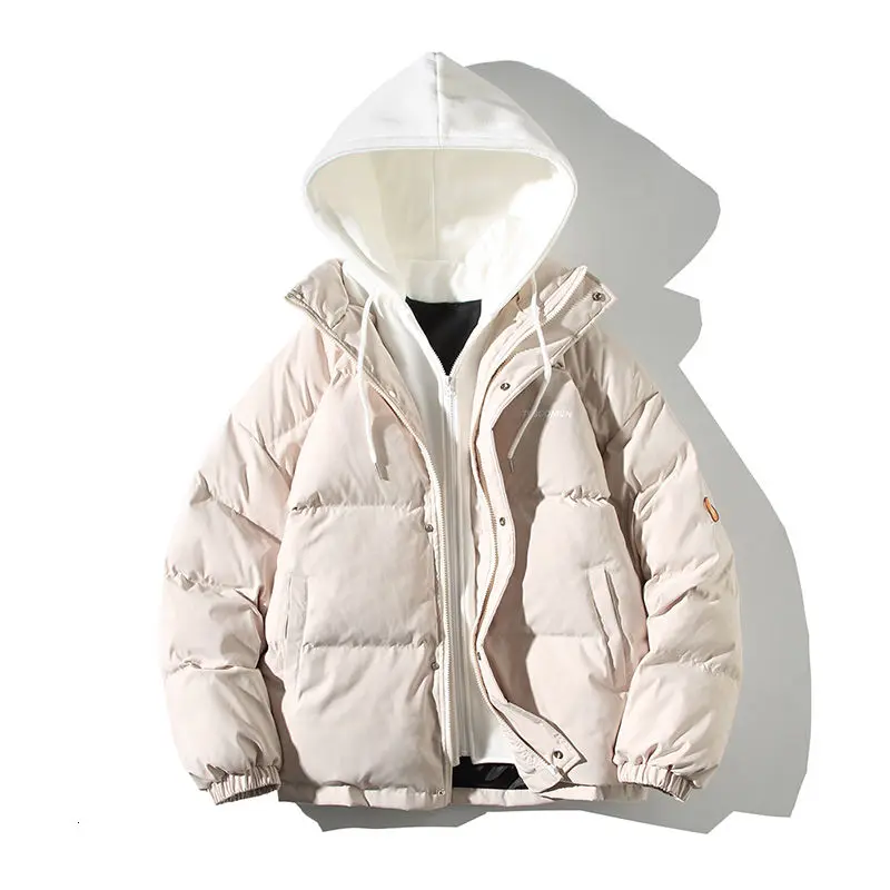 

Winter Thick Cotton Clothing Couple Style Korean Loose Fashion Fake Two-piece Splicing Hooded Top Men's Women's Spring Jacket