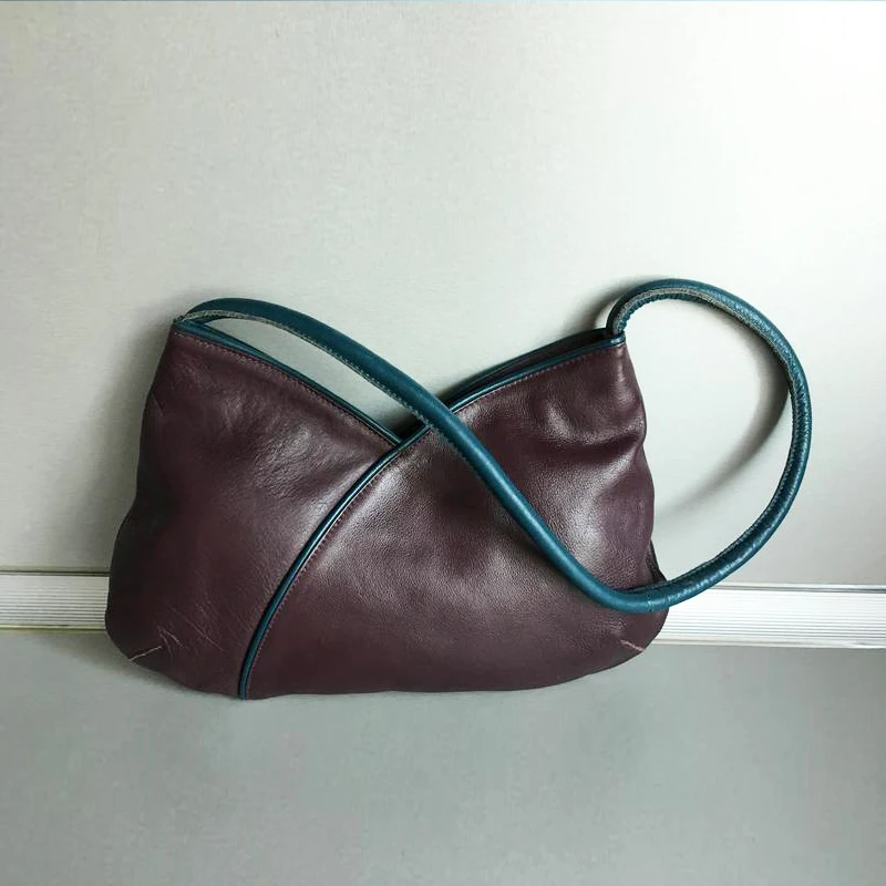 Women's Middle-Ancient Bag Special-Interest Design 2021 New Retro Patchwork Pocket Bag Soft Leather Portable Shoulder Bag
