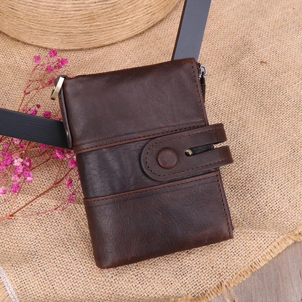 Men's luxury wallet New Antimagnetic RFID Retro Casual Coin purses card holder Leather Short Double Zipper Money clip male