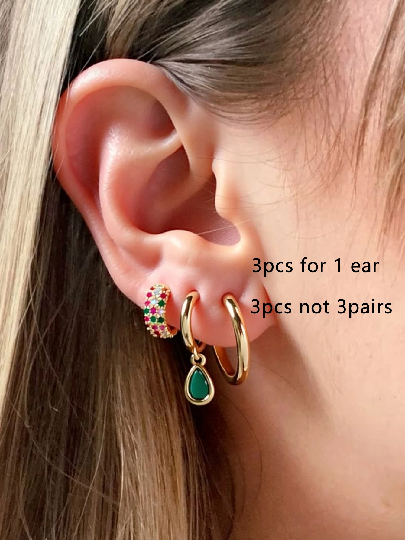 3PCS Retro Green Water Droplet Earrings Womens Party Banquet Jewelry