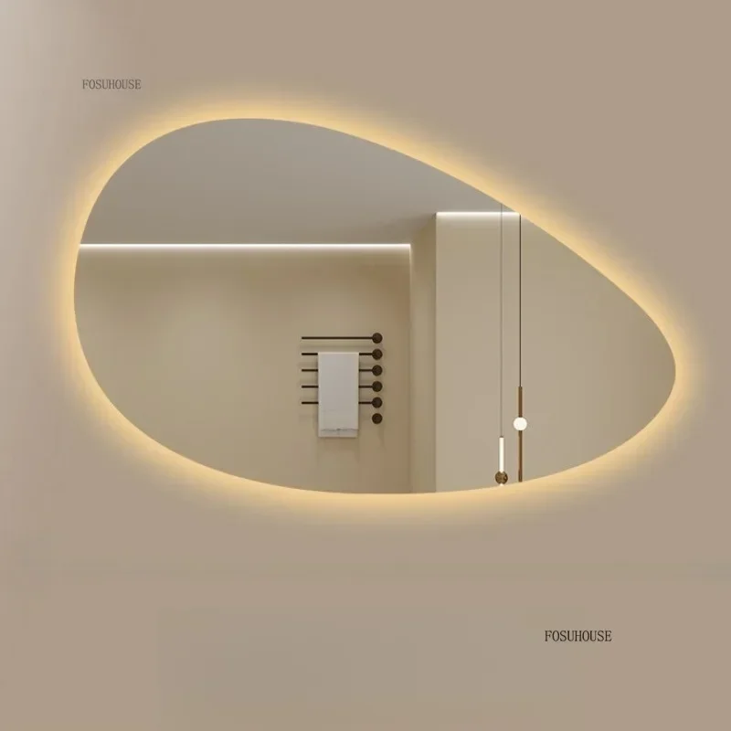 กระจกห้องน้ำรูปทรงพิเศษ กระจกอัจฉริยะแบบสัมผัส ไฟ LED กระจกแต่งหน้าเรืองแสง กระจกห้องน้ำดีไซน์สร้างสรรค์สำหรับโรงแรม GG N 1