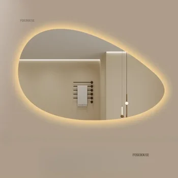 กระจกห้องน้ำรูปทรงพิเศษ กระจกอัจฉริยะแบบสัมผัส ไฟ LED กระจกแต่งหน้าเรืองแสง กระจกห้องน้ำดีไซน์สร้างสรรค์สำหรับโรงแรม GG N 1