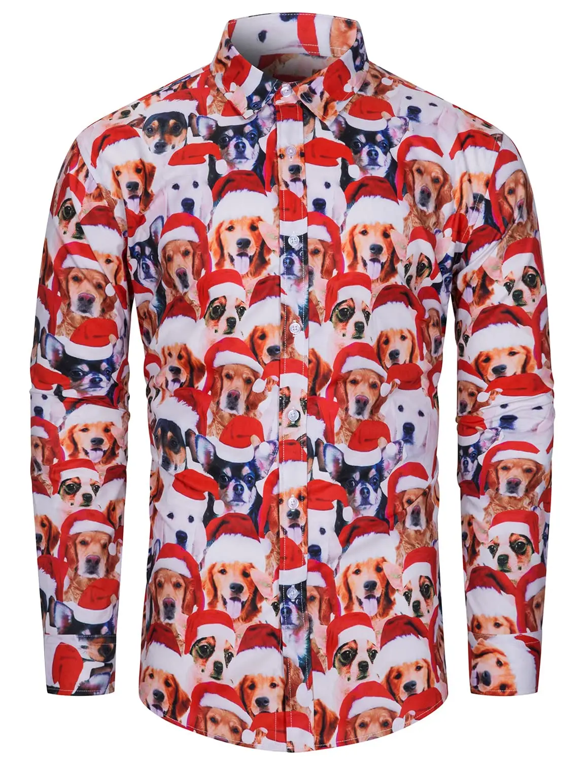 thumbnail image 1 of Camisa novedosa de Navidad para hombre, regalo de fiesta, regalo de vacaciones, camisa de Papá Noel con botones, manga larga, divertidas camisas de disfraces festivos, 1 of 5