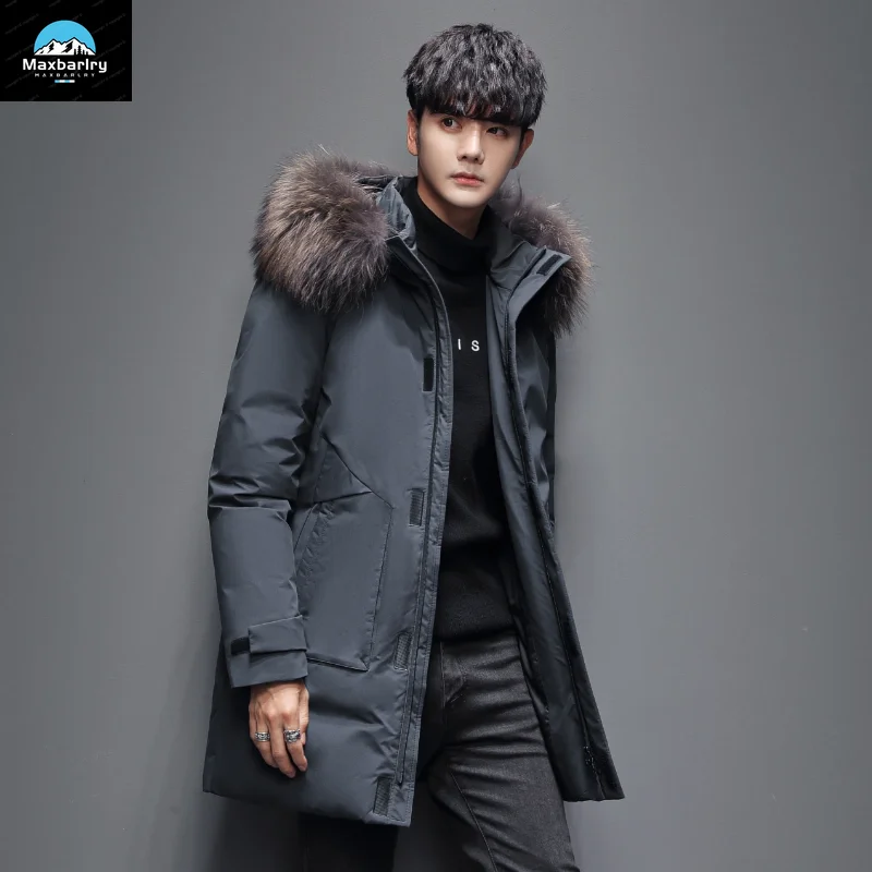 Men Windproof Down Jacket Coats Mens Warm White Duck Down Hooded Jacket Parkas Multi Pockets Overcoat Male Autumn Winter Long