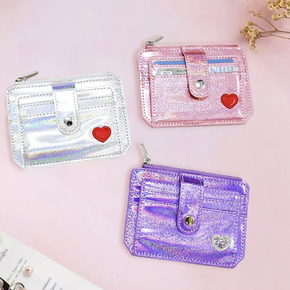 Sequins Credit Card Holder Crystal Color Multi Card Slim Wallet Cute Laser Shining Heart Girl Bus ID Case Cardholder
