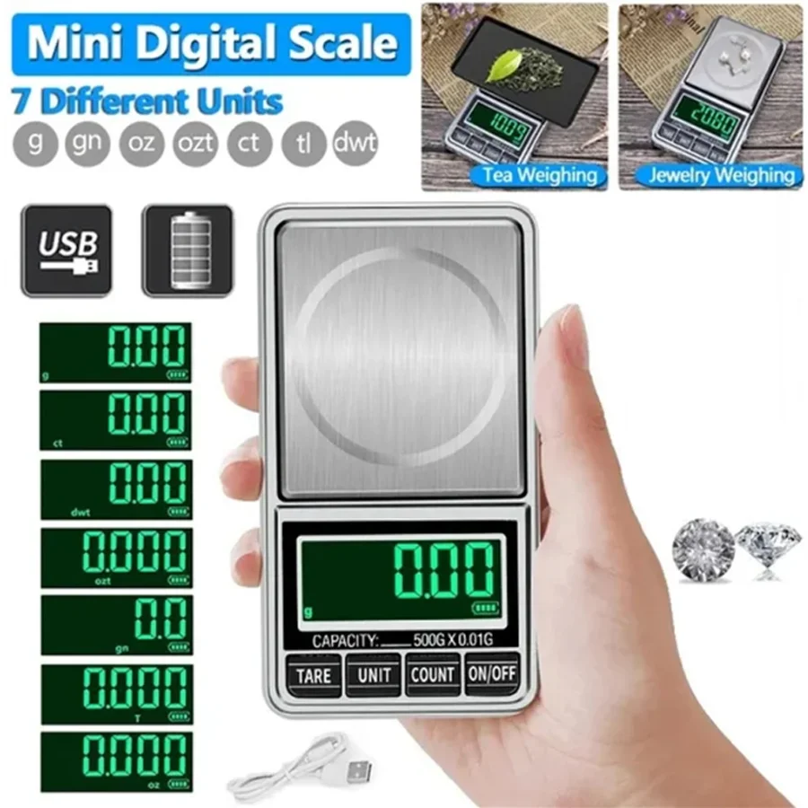 High Precision Portable Mini Pocket Jewelry Gold Scale USB Rechargeable Digital Electronic Scale Weight Balance Gram Scale