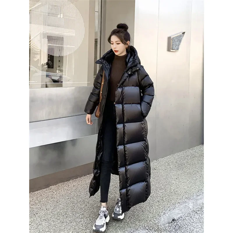 

LKSK Black Long Down Jacket Women 2023 Winter New Fashion Korean Temperament Light Luxury High Quality White Duck Down Coat